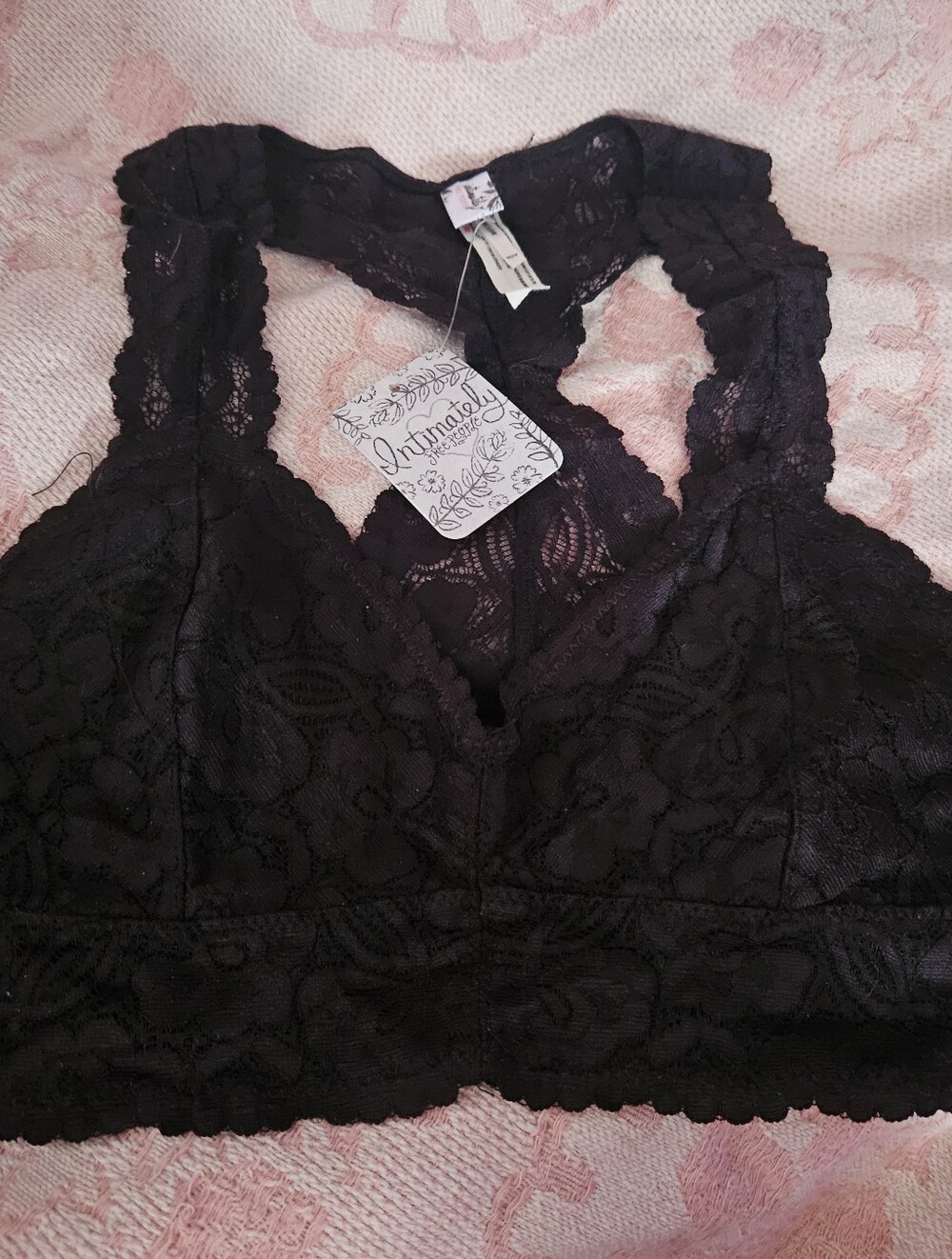 Free People Black Floral Lace Bra Racerback New NWT XL